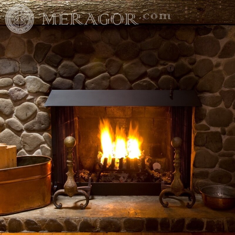 Fireplace made of stone for profile picture Buildings