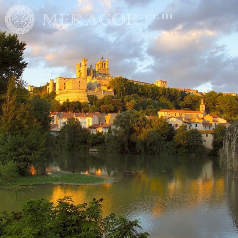 Landscape with river and houses France photo for profile picture Buildings Nature