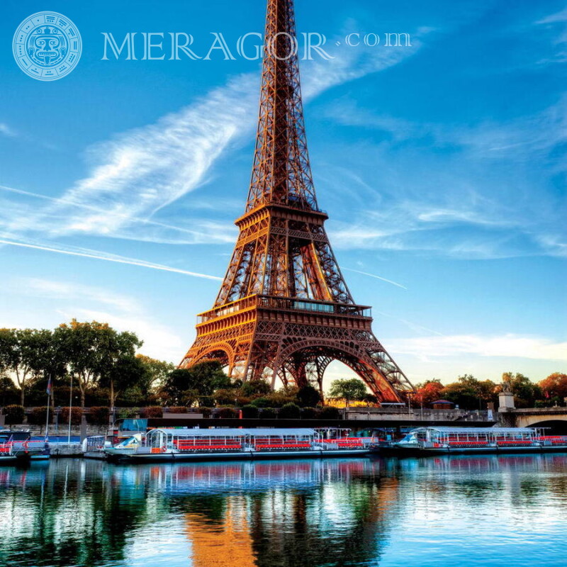 Torre Eiffel junto al río foto para foto de perfil Edificios
