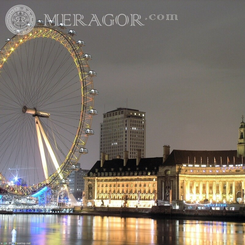 Ferris wheel in the evening city avatar Buildings