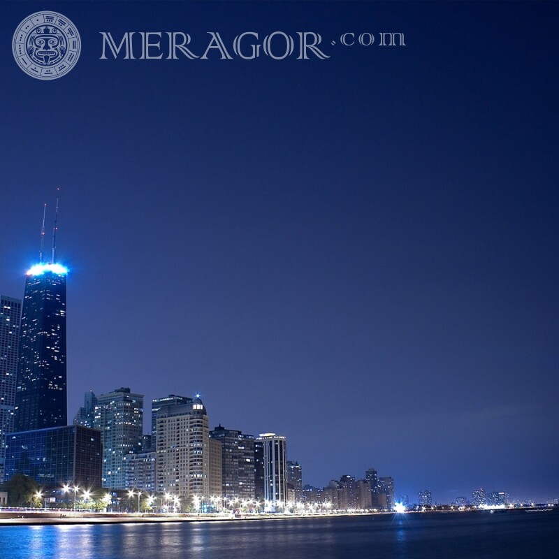 Costa con paisaje nocturno de rascacielos para foto de perfil Edificios