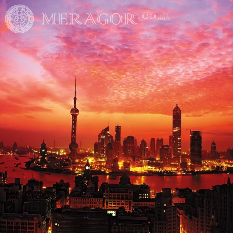 Foto da cidade de Xangai no avatar do pôr do sol Edifícios