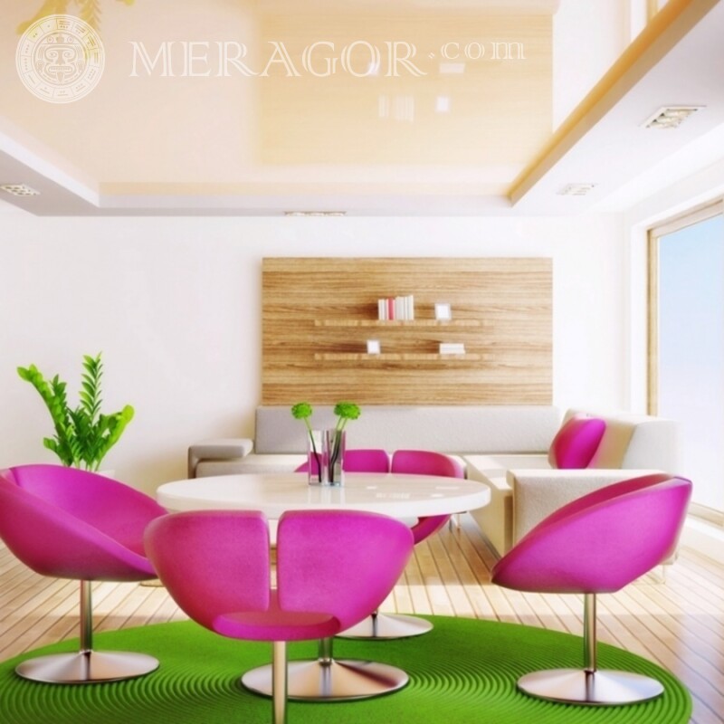 Cadeiras rosa na foto para um avatar Edifícios