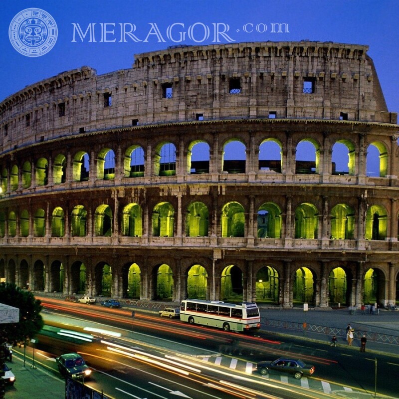 Coliseo iluminado en Italia en tu foto de perfil Edificios