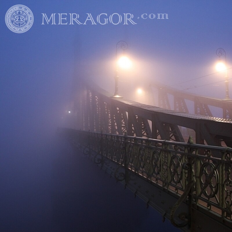 Foto de perfil de ponte grande em nevoeiro Edifícios