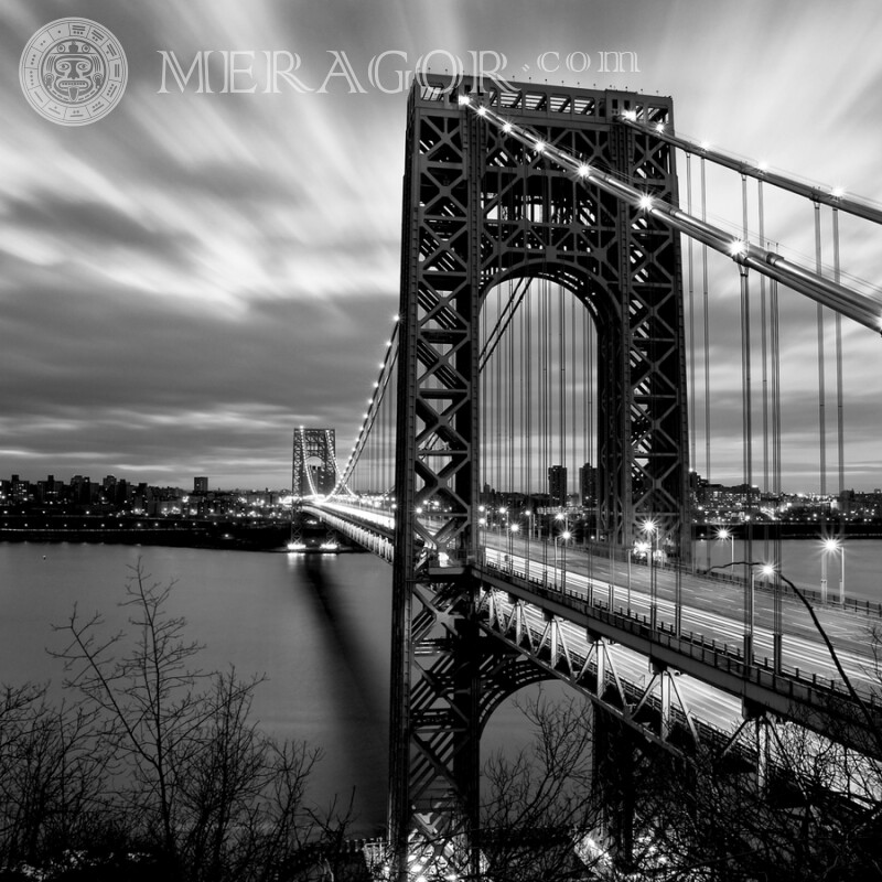 Black and white profile photo of the bridge Buildings