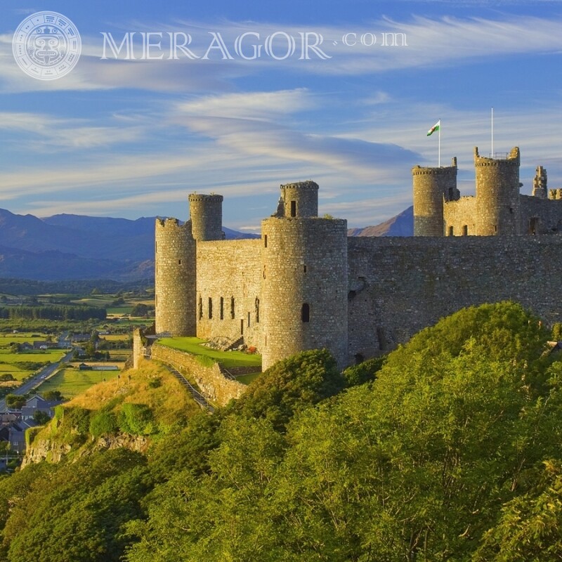 Medieval stone castle on avatar mountain Buildings