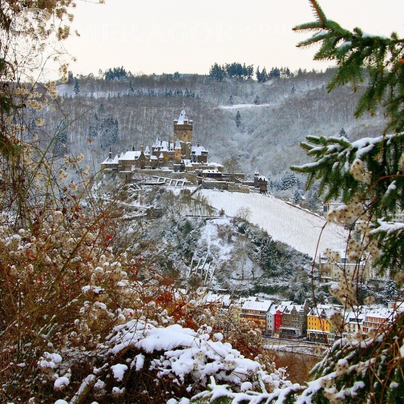 Winter landscape with beautiful castle avatar Buildings