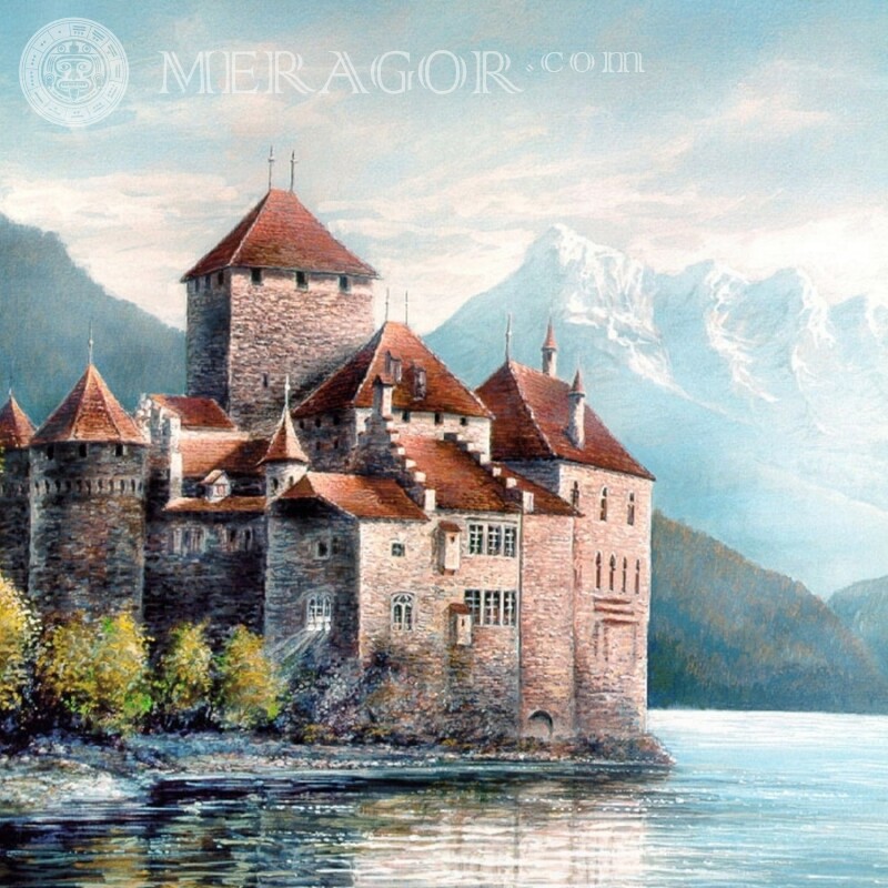 Drawing of a medieval castle on an avatar Buildings