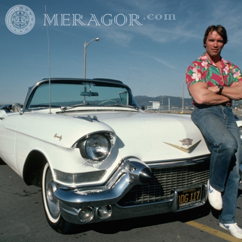 El joven Schwarzenegger en el coche del avatar Celebridades Autos Chicos Masculinos