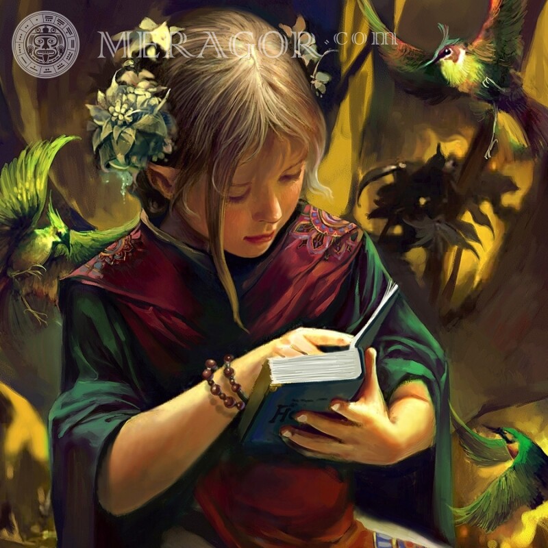 Mädchen, das eine Buchzeichnung auf einem Avatar liest Kindliche Anime, Zeichnung Maedchen
