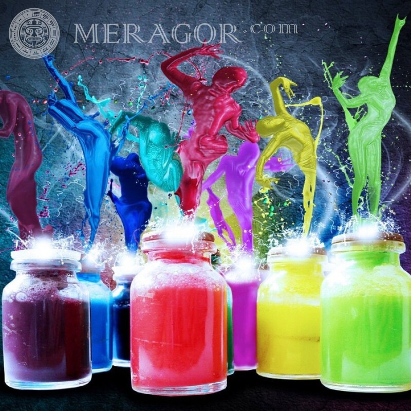 Jars with colorful paints picture for your profile picture Anime, figure