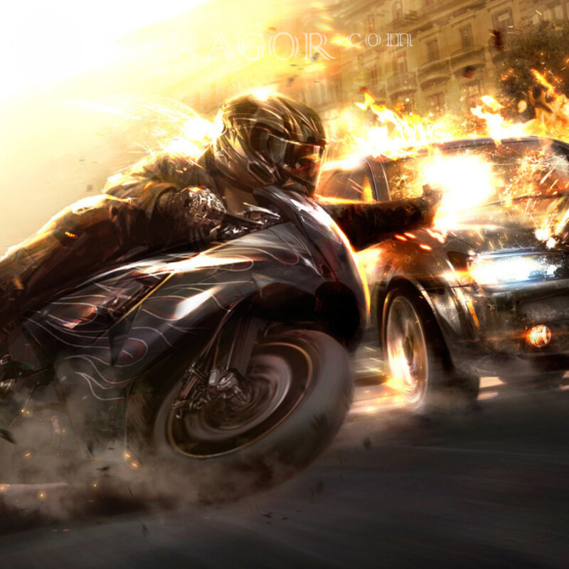 Кино арт мотоцикл в огне Из фильмов Аниме, рисунок