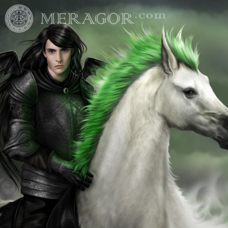 Молодой рыцарь на лошади ава Зі зброєю Аніме, малюнок Коня