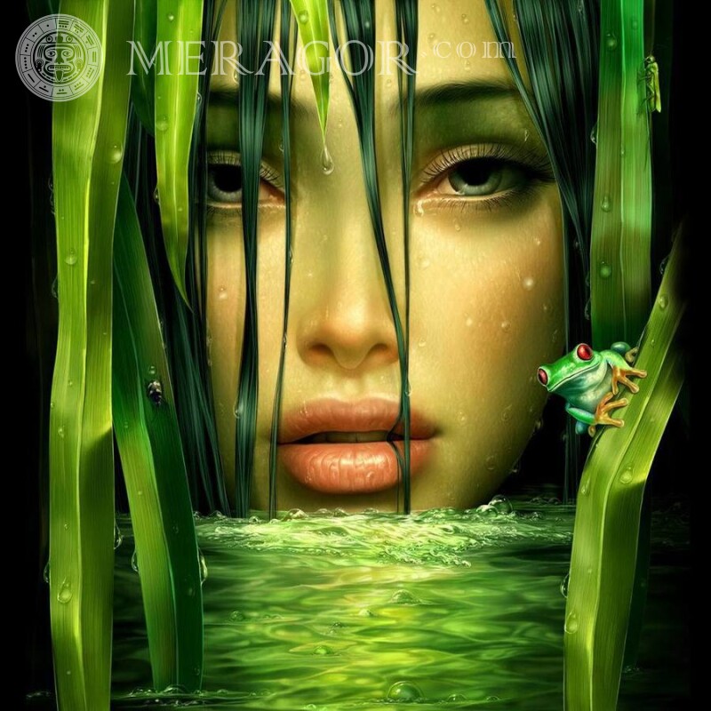 Лицо девушки в водорослях картинка на аву Animé, dessin
