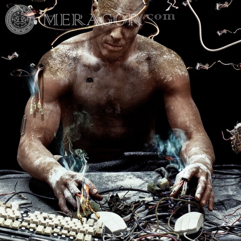 Foto do Cyborg com fios na foto do seu perfil Robôs Abstração