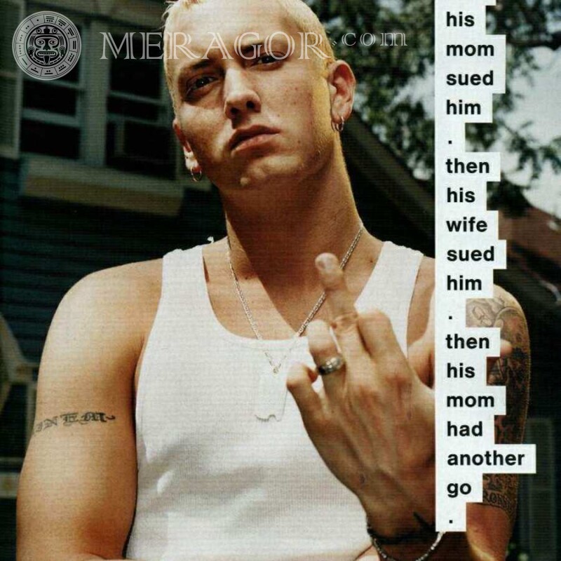 Descarga la foto de Eminem a la foto de perfil en la página Músicos, bailarines Chicos Piercings, tatuajes Stim