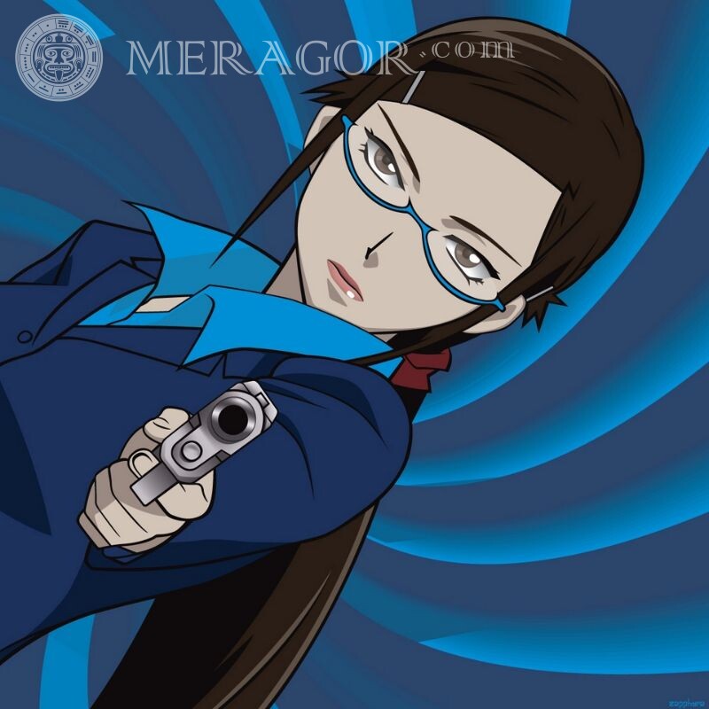 Девушка с пистолетом аниме картинка для авы Аниме, рисунок В очках Девочки