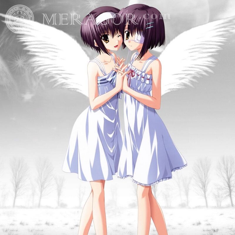 Прикольный аниме арт с ангелом на аву Ангелы Аниме, рисунок Девочки