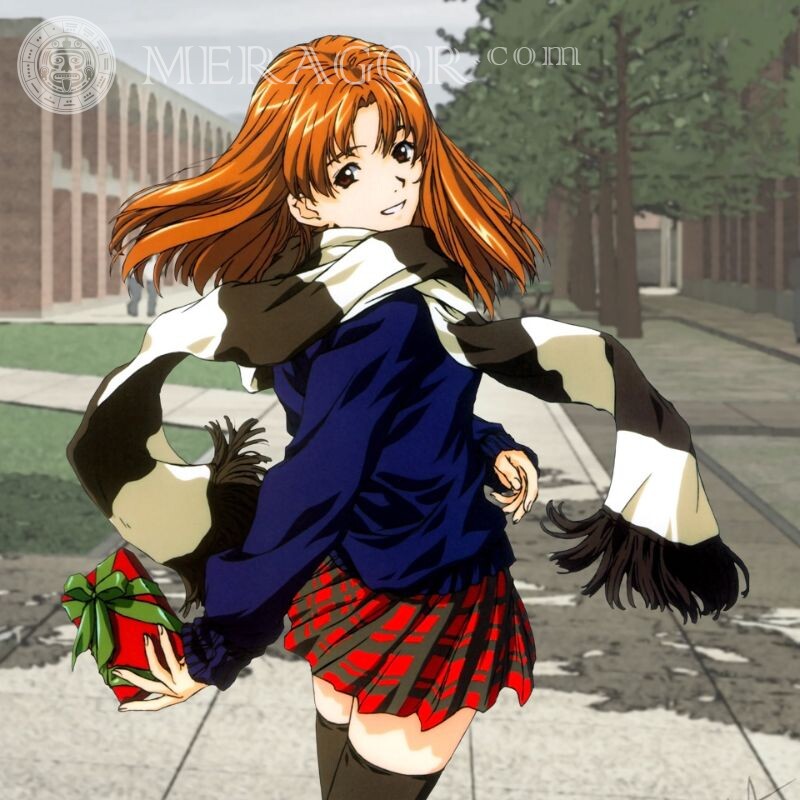 Девочка школьница аниме ава Аниме, рисунок Девочки Рыжие