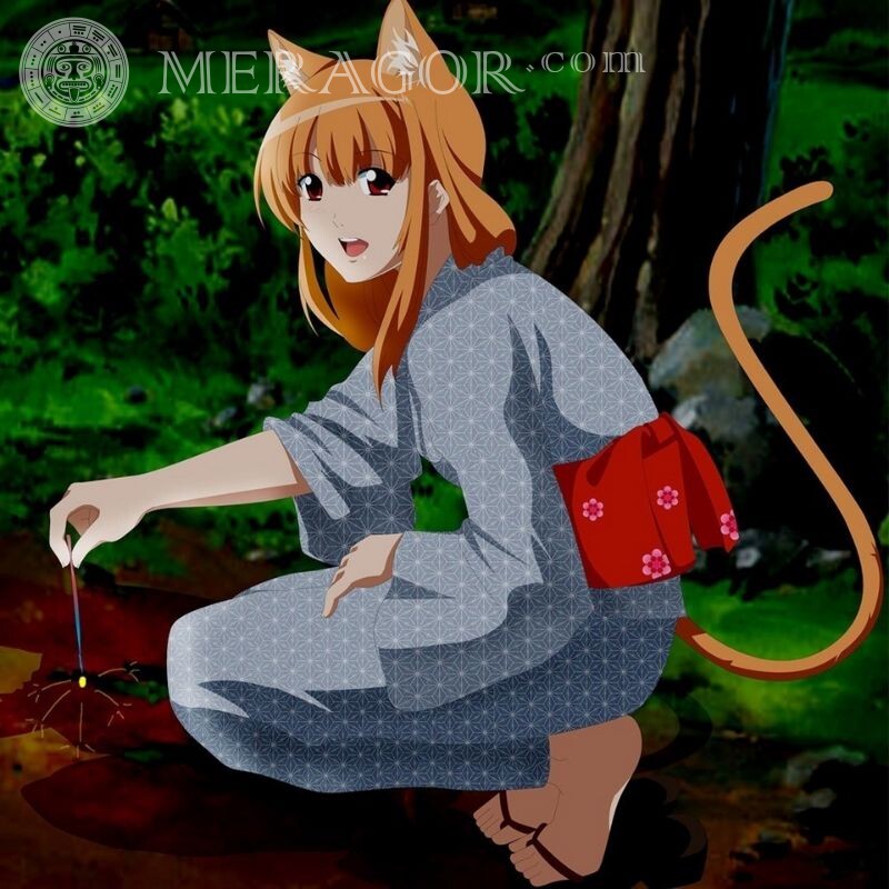 Девушка кошка аниме арт на аватар Коты Аниме, рисунок Смешные