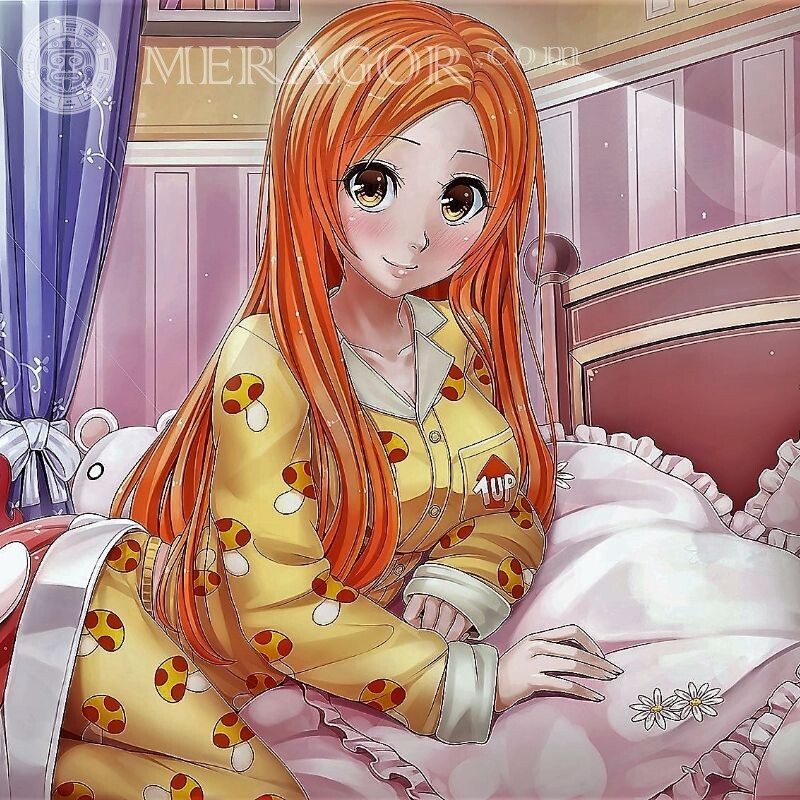 Красивая аниме аватарка девушке женщине Аниме, рисунок Рыжие