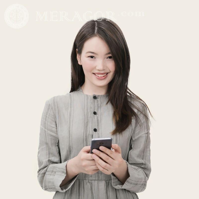 Китайская девушка с телефоном Азиаты Девушки Лица, портреты