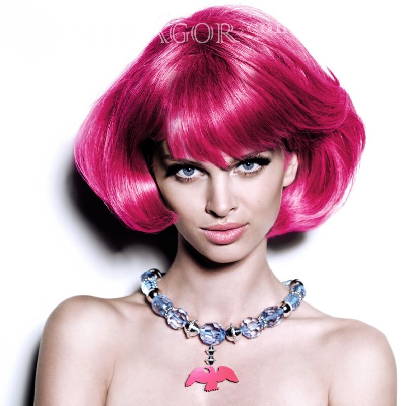 Avatar glamoroso de garota com peruca rosa Rostos de mulheres Glamorous Meninas adultas Mulheres