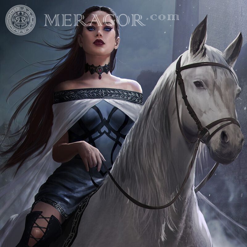 Девушка верхом на лошади Лошади Аниме, рисунок Брюнетки Девушки