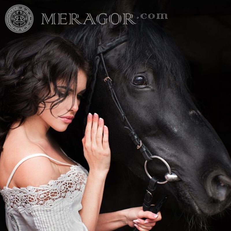 Foto hermosa chica y caballo Niñas adultas Morenas Hermosos