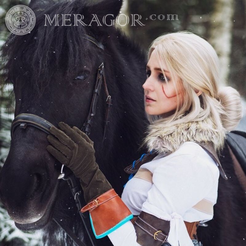 Photo of a girl with a horse for icon Girls Blondes Horses