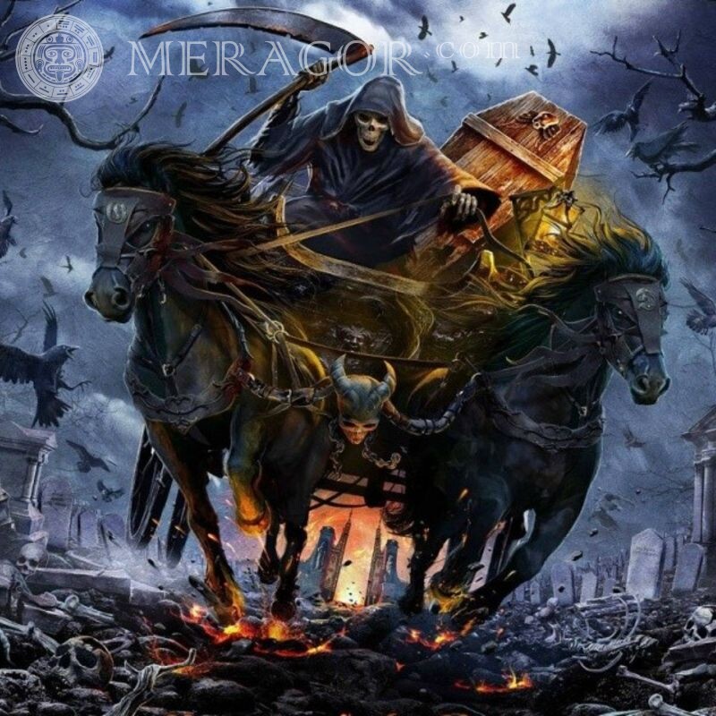 Imagem do avatar da carruagem da morte Cavalo Anime, desenho
