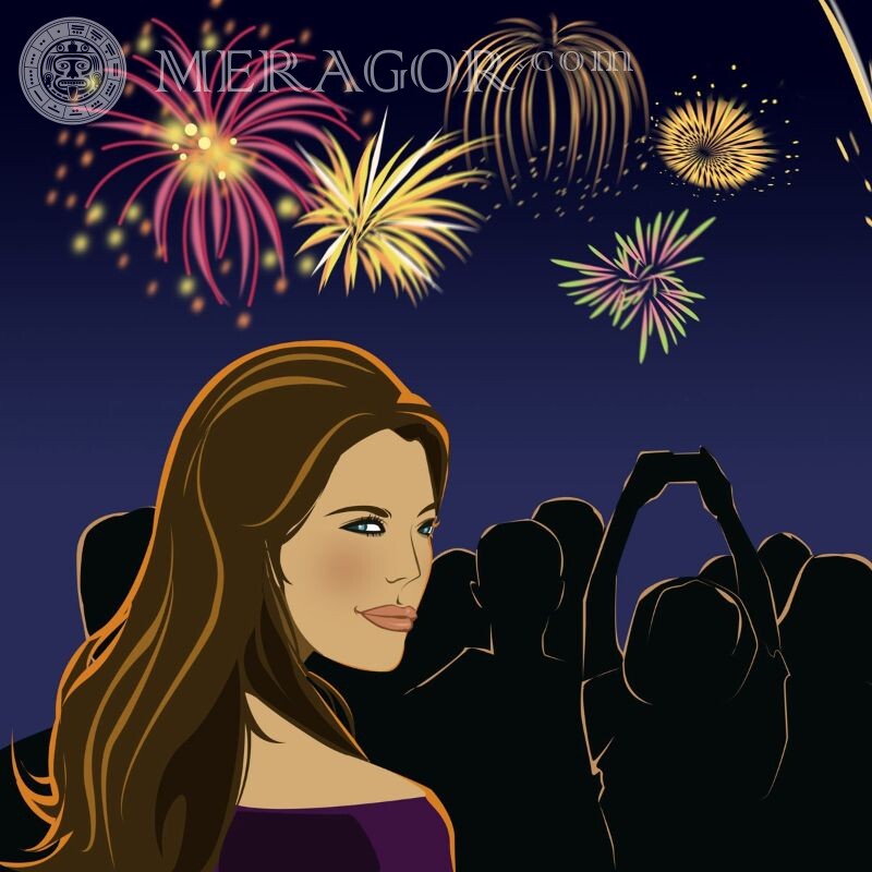 Picture brunette girl and fireworks Anime, figure Girls Faces, portraits