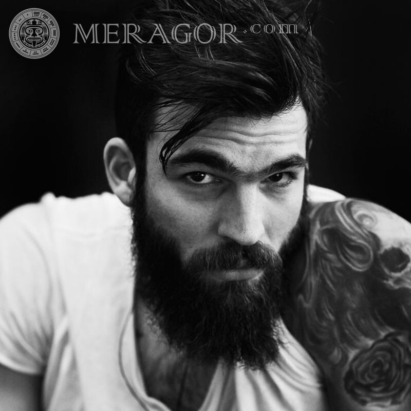 Hermosa barba en avatar En negro Caras, retratos Rostros de hombres Empinado