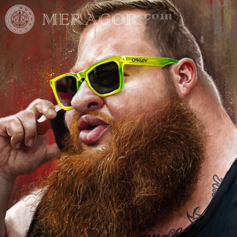 Homem barbudo legal no avatar Em óculos de sol Pessoa, retratos Rostos de homens