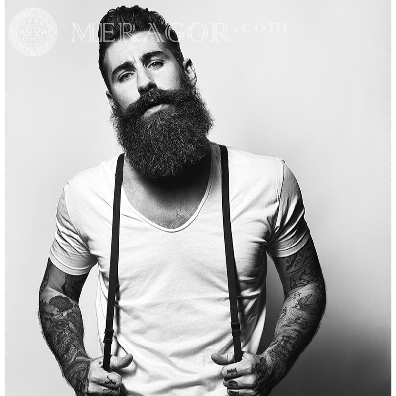 Чорно біла ава з бородатим чоловіком Бородати Для ВК Людина, портрети Крутий