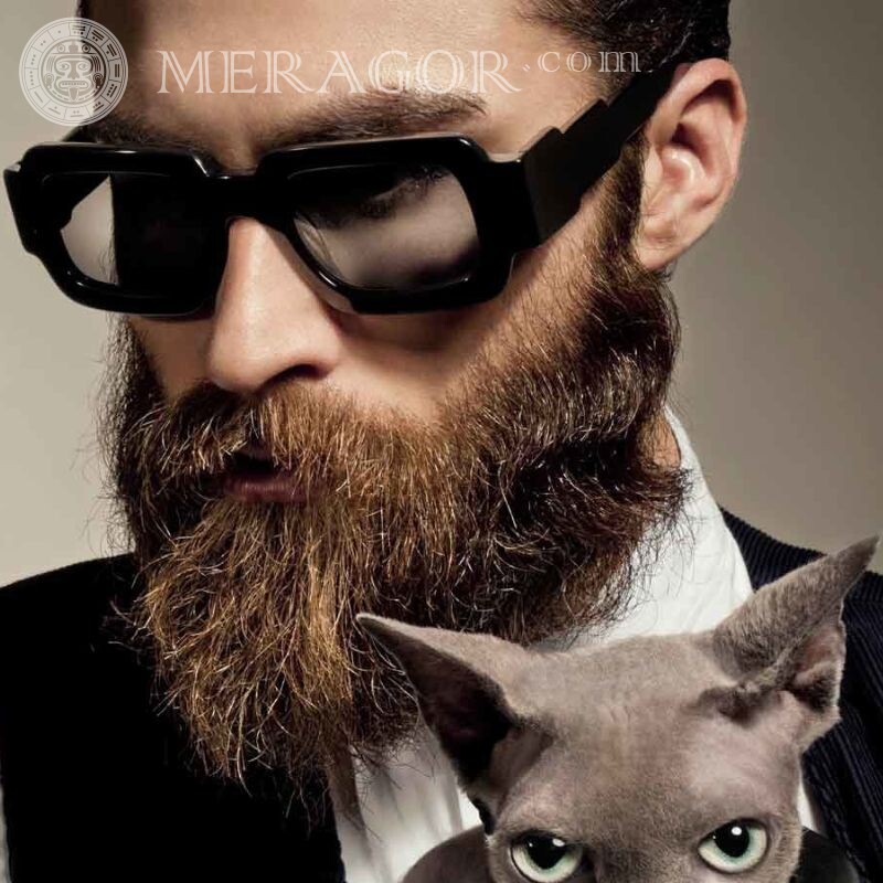 Бородатий мужик в окулярах і з кішкою аватар Бородати В окулярах Коти Людина, портрети
