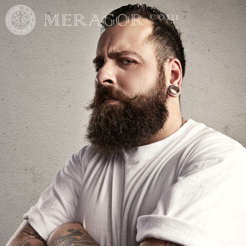 Homem brutal com barba em seu avatar Barbudo Pessoa, retratos Rapazes Homens