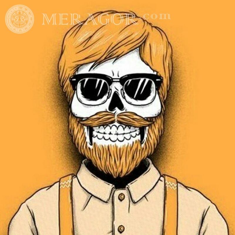 Couverture de barbe hipster cool Barbu Animé, dessin Avec les lunettes Visages, portraits