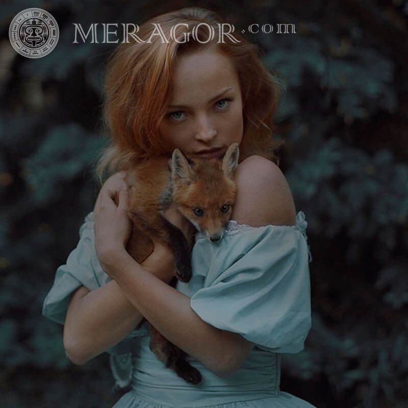 Girl with a fox for icon Girls Foxes Faces, portraits