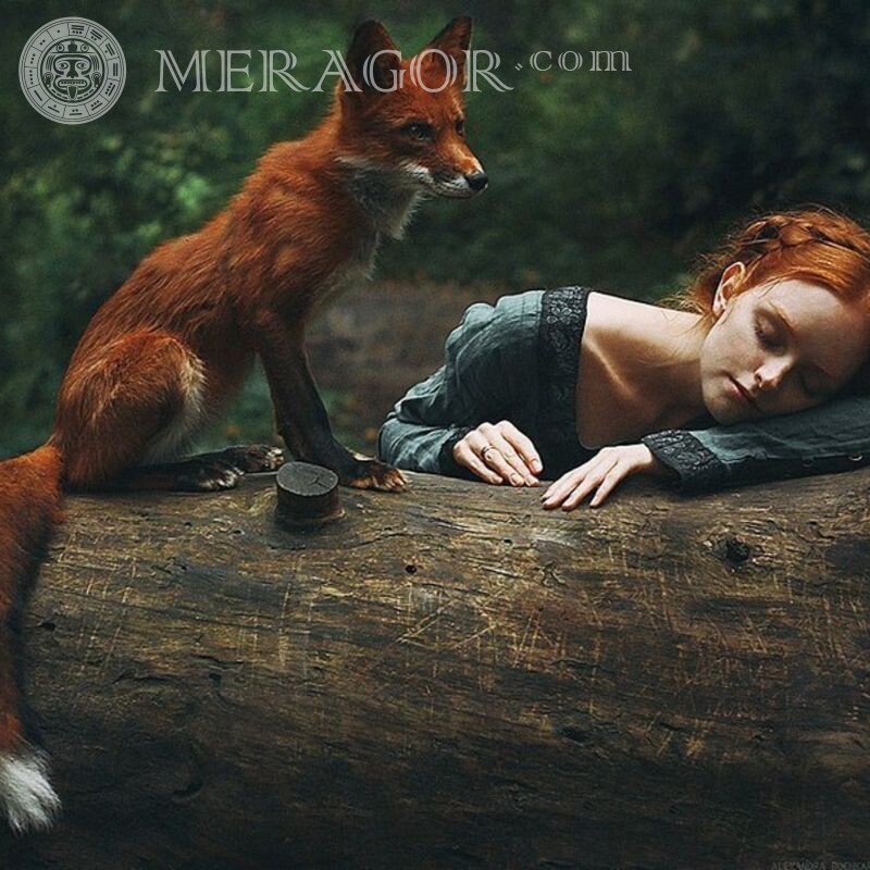 Redhead girl and fox Foxes Small girls Summer