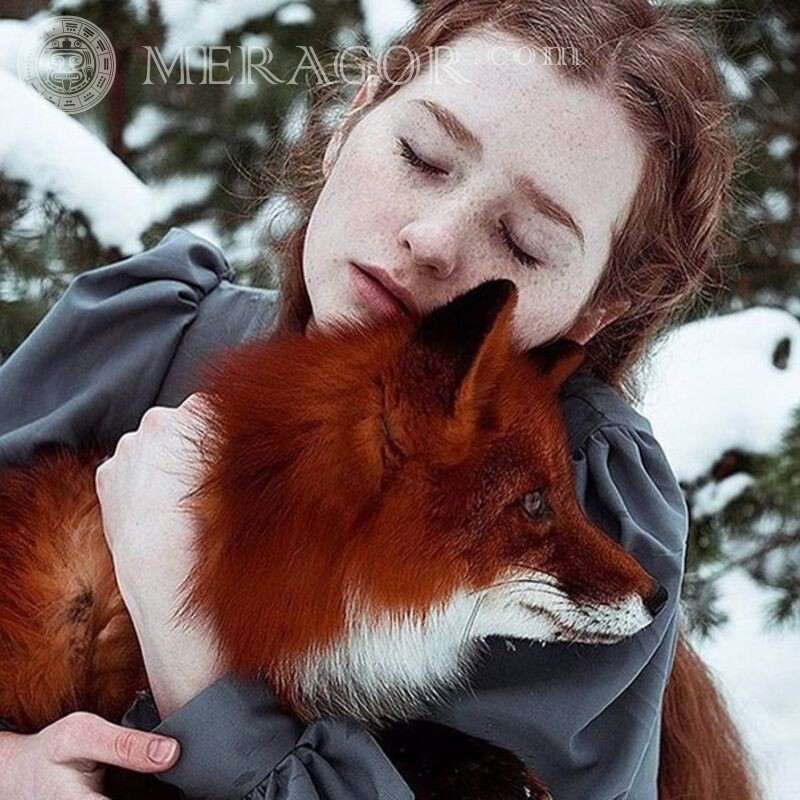 Redhead girl and fox for icon Foxes Small girls Faces, portraits