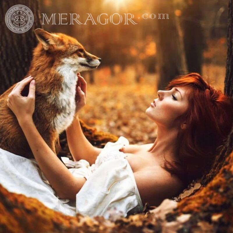 Laden Sie Mädchen und Fuchs für Avatar Herbst Füchse Rothaarige