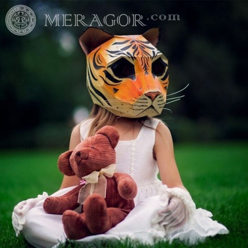 Girl in a mask of a tiger icon without a face Without face Mask Small girls