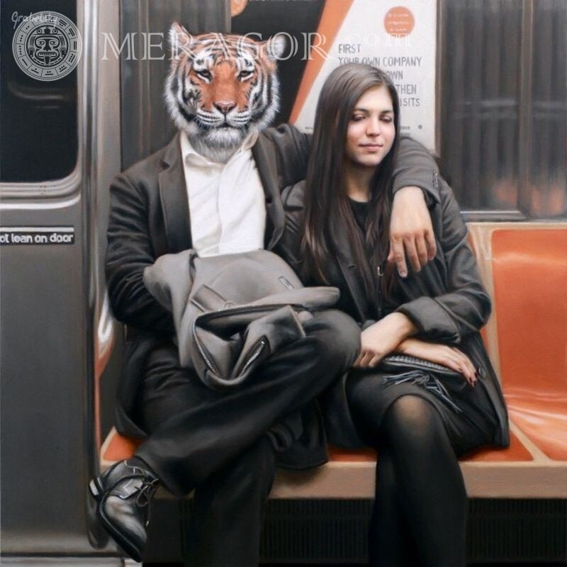 Foto de niña y tigre para avatar Para VK Divertido Stim