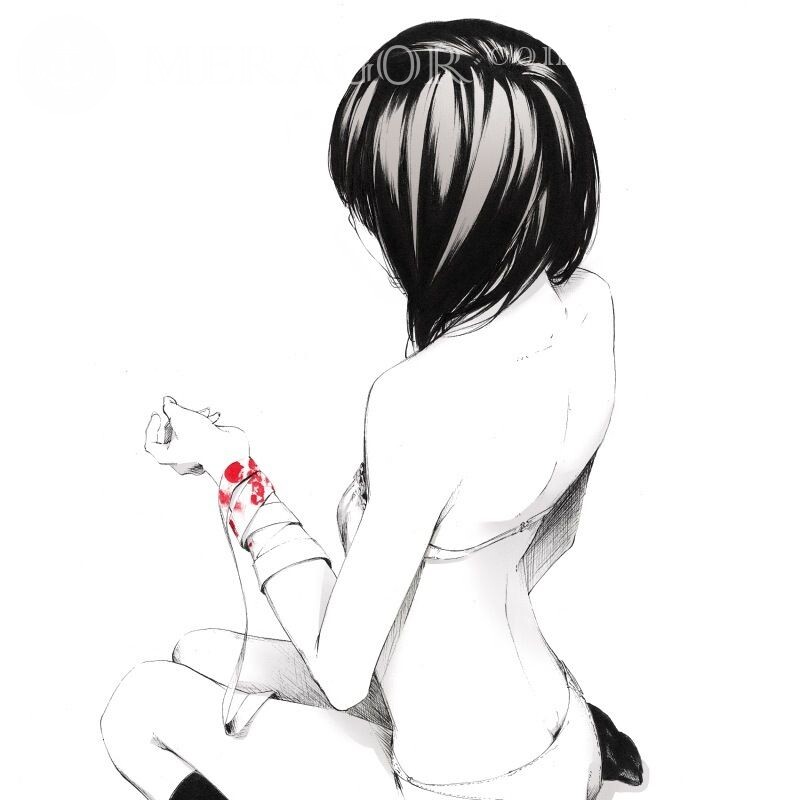 Dibujo de una niña de la espalda triste avatar Anime, figura De atrás Eróticos