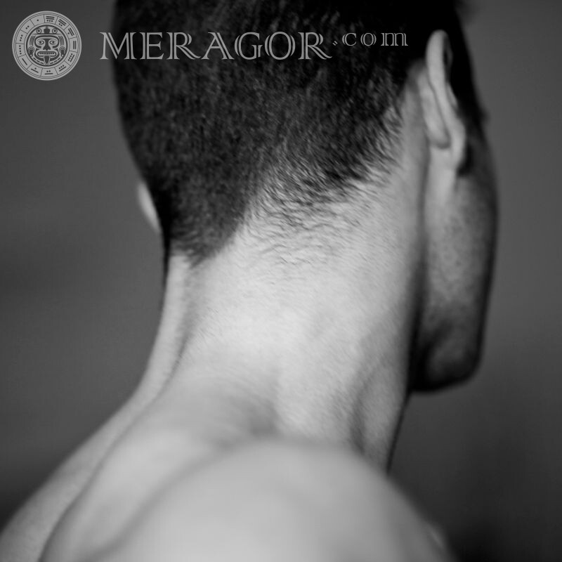 Photo of a male nape for icon Without face From back Black and white