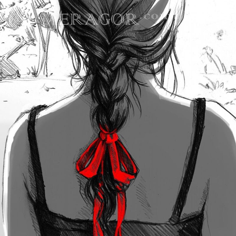 Dessin d'une fille avec une faux à l'arrière Animé, dessin De dos