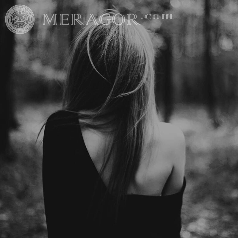 Black and white photo of a girl from back From back Black and white