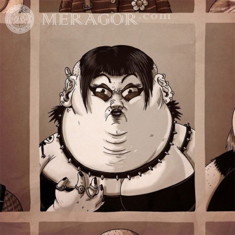 Dibujo de una tía gorda aterradora Espantoso Anime, figura En negro
